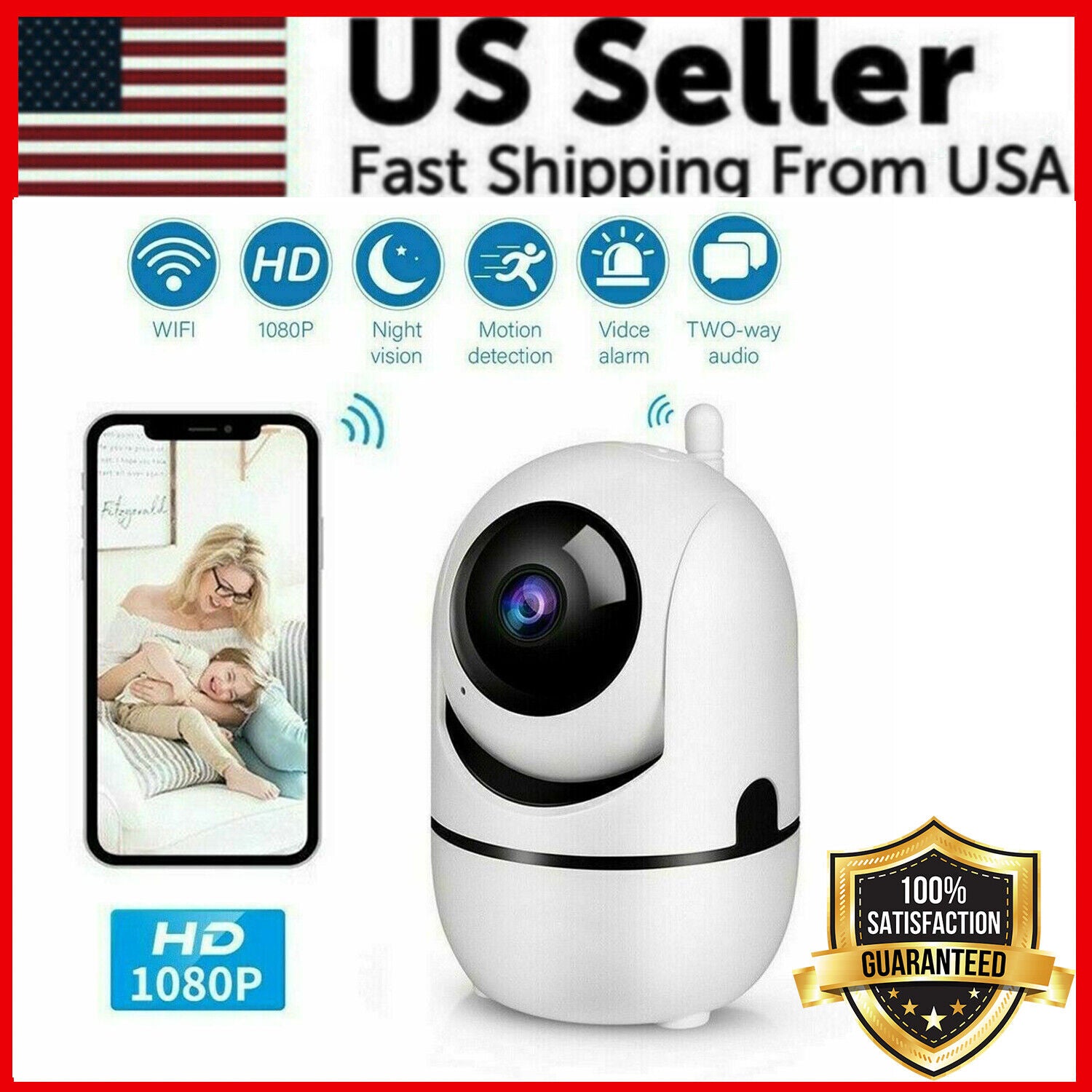 1080P WiFi Wireless Indoor Home Security Camera Night Vision Baby Pet Monitor by Wowza Finds