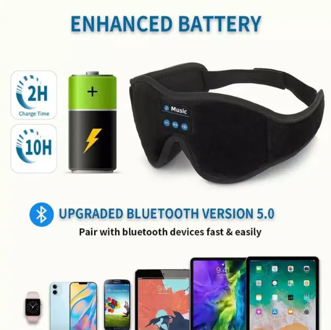 3D Eye Mask Bluetooth 50 Unlimited Music Stereo - Wowza Finds