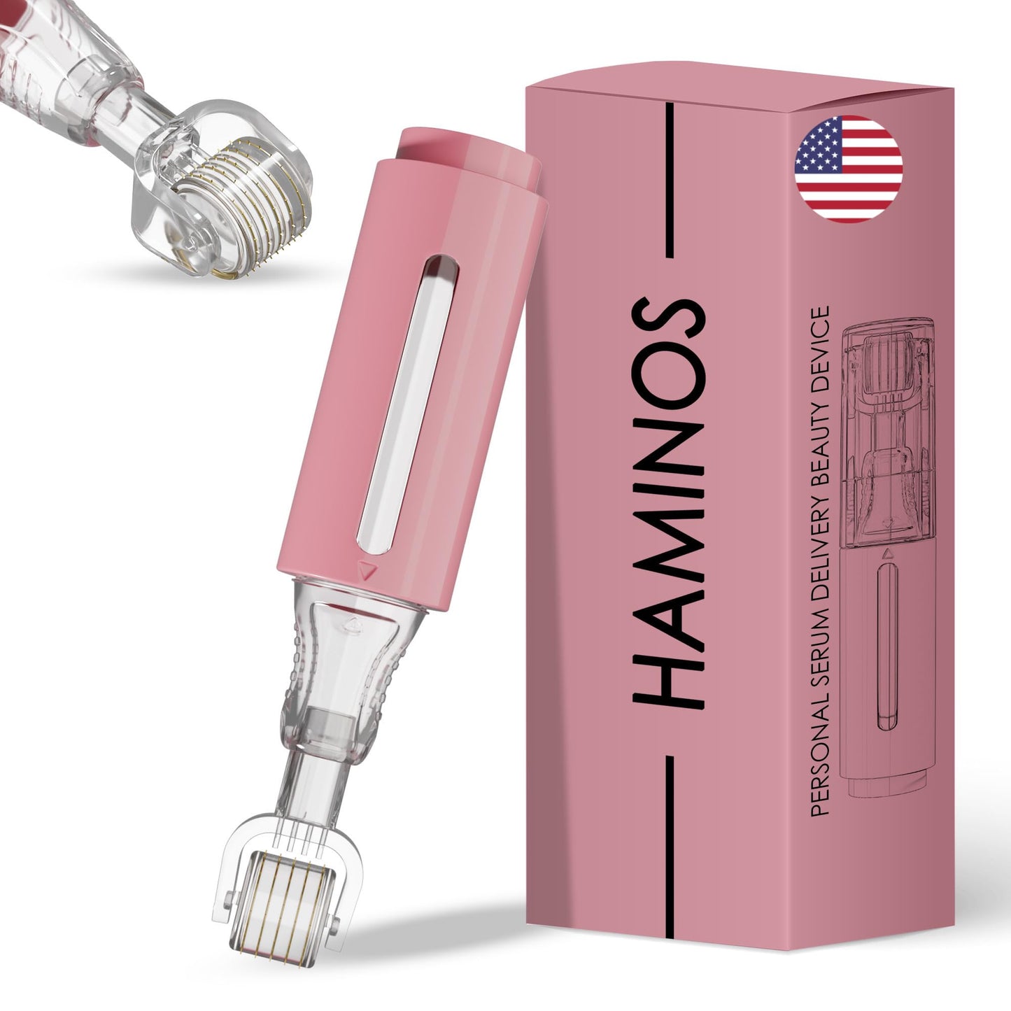 Derma roller 0.25 mm with Deposit Roller for Lips Skin Hair Effect Enhancer x3 Professional Microneedles 140 Titanium Needles (pink)